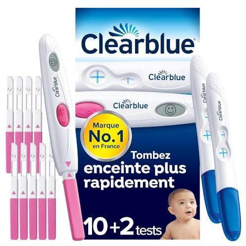 Clearblue Tests d’Ovulation et De Grossesse, Contient 10 Tests Ovulation Digital & 2 Tests De Grossesse Pratique et Rapide, Augmente Vos Chances De Concevoir Naturellement, L'Emballage peut varier