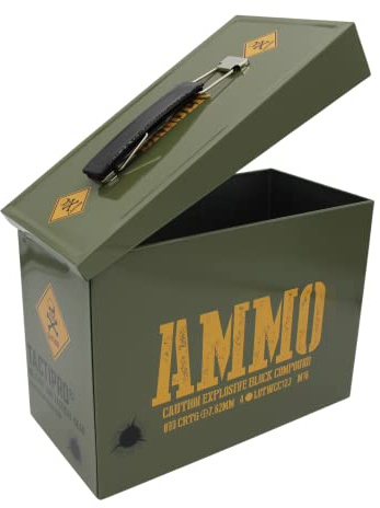 Army Ammo Tin Storage Box container, Lunch Box & bedroom accessories. Military style home decor small stuff organizer, lunchbox treasure snack candy box & keepsake pencil case charger & cord organizer