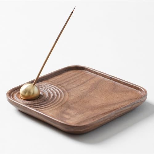 SeedWave Verstellbarer Räucherwinkel Räucherstäbchen Halter, Walnuss Holz Incense Holder mit 2-Loch Messing Kugel für Meditation und Yoga