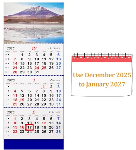 Whiidoom 2026 Wall Calendar Monthly Calendar 3-Month Large Wall Calendar Thick Paper 2025-2027 Calendar 14-Month Calendar for Family Office (Blue-2)