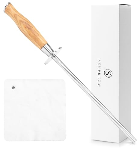 SEMPREZA® Wetzstahl für Messer Schleifen | Premium Messerschleifer | Profi Messerschärfer zum Entgraten hochwertiger Klingen |Karbonstahl mit 400# Feinschliff und edlem Holzgriff [Olive]