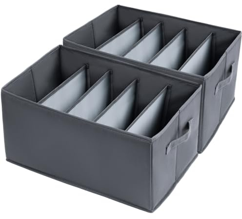 Niviy 2 Stück Schubladen Organizer kleiderschrank Extra Großem 5 Fächer | Abstand 8,5cm Aufbewahrungsbox Schrank Faltbar PP-Hartplatte Stabiler Boden Organizerbox für Jeans,Mantel,Pullover 43X30X25CM