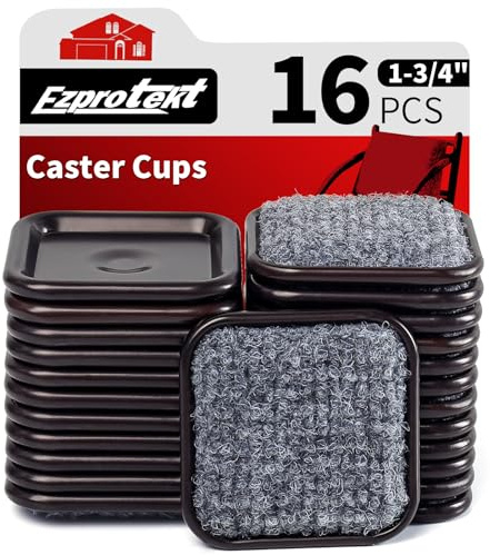 Ezprotekt 1 3/4 Square Carpet Bottom Furniture Caster Cups, 16 Pcs Reusable Furniture Coasters, Felt Furniture Sliders Pads to Protect Hardwood, Tile or Carpetd Floors from Scratches (Brown/Gray)
