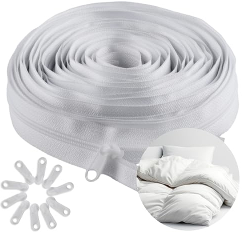 Cerniera Lampo Infinita con Cursori, Cerniera Metallo Continua, Lunghezza 10m Larghezza 2.5cm, Ideale per Biancheria da Letto, Abiti, Borse, Tessuti, Dispone di 10 Terminali