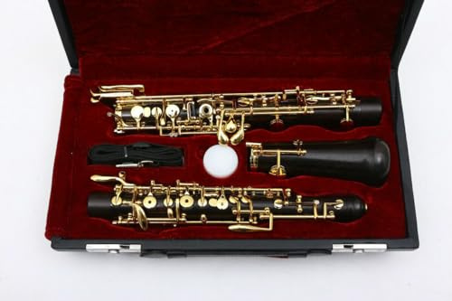 WUQIMUSC Professionelles Oboeninstrument, C-Schlüssel, halbautomatische Gabel-F-Resonanz, goldene Tasten, Ebenholz/Palisander, Blasinstrument-Set mit Ledertasche, Tragetasche (Ebonyholz)
