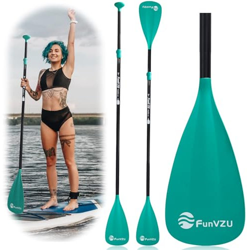 FunVZU SUP Paddle, Stand Up Paddle Board Paddle Lightweight Adjustable 4-Piece Aluminium Kayak Paddles, Unique Lock Design Floating Alloy Shaft Paddle for Paddle Board
