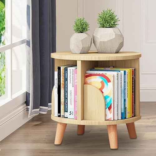 ieLsngai Drehbares Bücherregal, 4 Fächer Holzregal Beistelltisch, Rotating Bookshelf 360° Rund, Standregale Mini Holz Beistelltisch 31×46CM