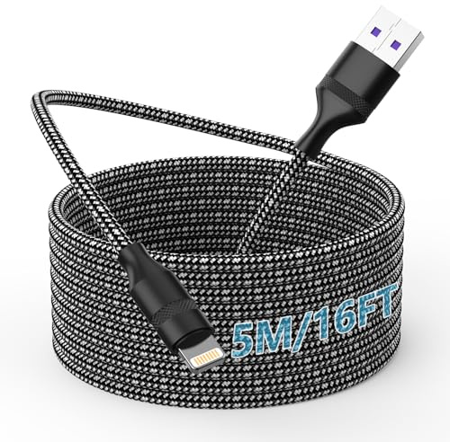 Cavo Di Ricarica Per iPhone 5 m, Lungo,Certificato Applle MFi Cavo Da Lightning A USB Originale, Ricarica Rapida Cavo Di Ricarica Applle Da Per Applle iPhone 14/13/12/11/XS/XSMax/XR/X/8/7 /6/Pad