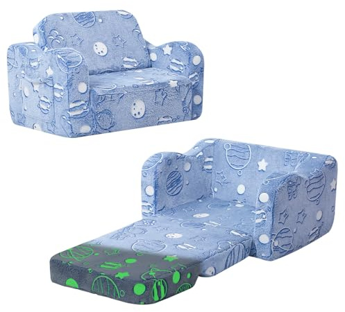 MeMoreCool Divano per bambini, pieghevole, 3 in 1 per bambini, con funzione di sonno, divano da gioco, un emozionante parco giochi per interni per la cameretta dei bambini, universo luminoso