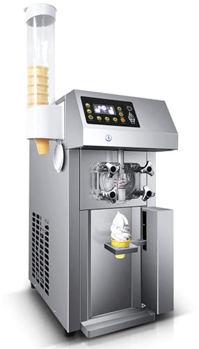 1250W Commercial Soft Ice Cream Machine, 12L/H Stainless Steel Soft Serve Ice Cream Maker Automatic Compressor with LCD Panel for Restaurants Snack Bar