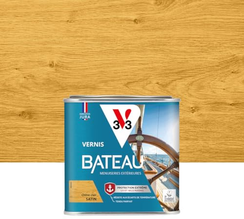V33 Vernis bois extérieur Chêne clair satin - Vernis bateau - Protection extrême UV et sels marins - Résistance aux écarts de températures - Ecolabel - 0,5L | Protection extrême UV et sels marins - Résistance aux écarts de températures - Ecolabel