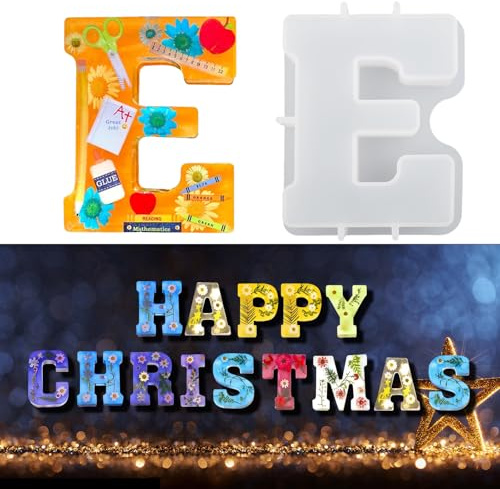 EPODA Large Letter Resin Moulds, 3D Alphabet Molds for Resin, Resin Letters Mould for Flowers, Silicone Moulds for DIY Crafts,Home Party Decoration,Birthday Wedding Party(E)