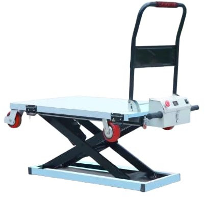 SXHEYUY Table Élévatrice Hydraulique Électrique, Chariot Plat Électrique 300 Kg, Chariot Chargement, Transpalette Électrique Hauteur Levage 700-1000 Mm Chariot Plat,Blanc,C