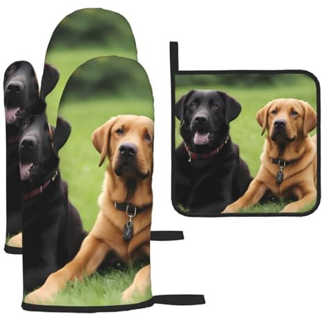 YYHHAOFA Lot de 3 gants de cuisine imperméables et durables pour four et manique pour isolation thermique et labrador retriever