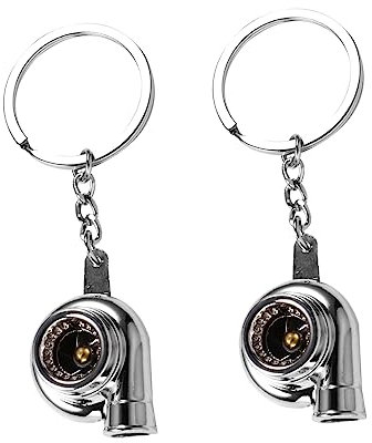 SOLUSTRE 2stücke Metall Schlüsselanhänger Auto Turbolader Kreativ Robust Schlüsselring Anhänger Geschenke Für Männer Jungen Und Väter Autoschlüssel Zubehör Silber Turbine Design