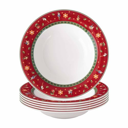 Villeroy & Boch – Toy's Delight Specials Suppenteller 6er Set Rot, Spülmaschinenfest, Mikrowellensicher, Tiefer Teller Für Suppen, Salate Oder Pasta, Weihnachtsgeschirr, Nudelteller, Premium Porzellan