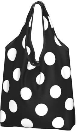 Buewutiry 2 sacchetti grandi da donna leggeri a pois bianchi e neri riutilizzabili pieghevoli sacchetti della spesa per generi alimentari borse di stoffa lavoro spiaggia viaggio con manici