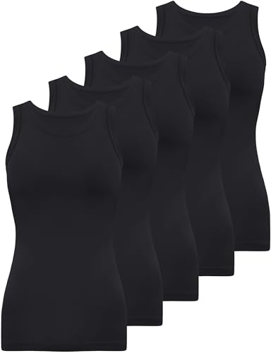 BQTQ 5 Stück Unterhemd Damen Tank Top Rundhalsausschnitt elastische Tank Tops Stretch ärmellose Unterhemden (Schwarz) M