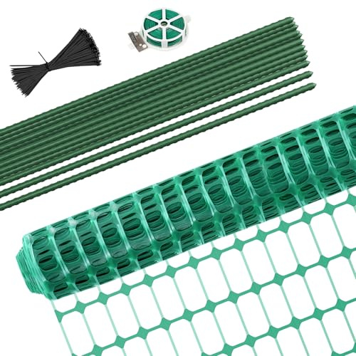 SUNYRISY Hühnerzaun Geflügelnetz, 30m x 100cm Mobiler Hundezaun Weidezaun Steckzaun Begrenzungszaun Zchafzaun für Garten, PE Material mit Pfähle, Grün