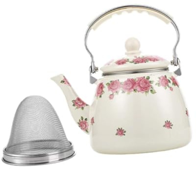 Milageto Enamel Teapot Porcelain Tea Pot 3.3L Large Capacity Porcelain Enameled Teakettle Water Kettle for Restaurant Party Hot Water, Pink