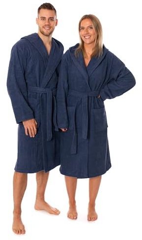 Lavea Elena Unisex Bademantel mit Kapuze – 100% gekämmte Baumwolle – luxuriös weich und super sanft – Perfekt für Damen und Herren – Für die Sauna, M, Navy