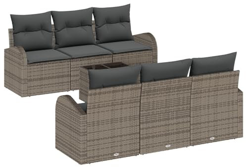 vidaXL 7-delars trädgårdsoff-set Grå Poly Korg | Sittplatser för 6 både inomhus och utomhus | Moderna patio möbler med väderbeständighet | Stilig och rymlig