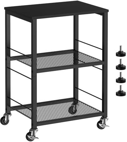 Table d'appoint à 3 étages - Table d'appoint avec roulettes - Support d'imprimante - Table basse pour cuisine, chambre à coucher, salle de bain, bureau, salon - 40 x 30 x 57 cm - Noir