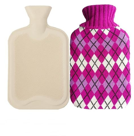ZHOUXYFDC Wärmflasche Wärmflasche, 2 Liter Wärmflasche mit Strickbezug – ideal for Krämpfe, Schmerzlinderung und gemütliche Nächte – Wasserheizkissen – Füße(Purple)