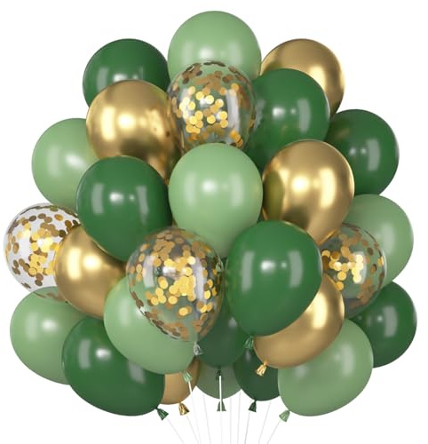 Luftballons Grün Gold 60 Stück, Luftballons Dunkelgrün Gold Metallic Helium Ballons Konfetti Luftballon Grüne Goldene Für Junge Geburtstag Babyparty Hochzeit Dschungel Party Safari Dekoration