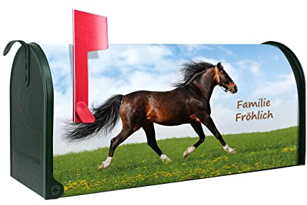 banjado® Amerikanischer Briefkasten - US Mailbox/Letterbox mit Motiv Pferd 51x22x17cm - Postkasten Stahl aus Amerika – Briefkasten amerikanisch grün pulverbeschichtet