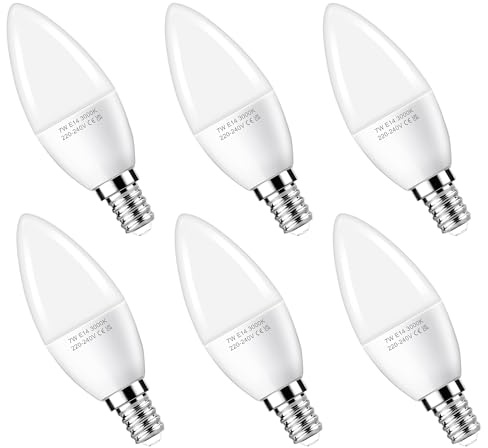 Flaspar Ampoules Bougie à LED E14, 7W Équivalent 60W, Blanc Chaud 3000K, 600 Lumens, Pour éclairage décoratif, Les Lampes de Table, Non Dimmable, Lot de 6