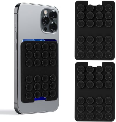 Zoanchig 2 PCS Silicone Suction Cup Phone Case Card Holder - Hands-Free, Sturdy Grip Holder, Suitable for Storing Bus Passes, ID Cards, Selfies - Compatible with iPhone and Android (black)