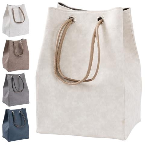Muzilife Wäschekorb Schmal mit Deckel, Faltbare Wäschesammler Wäschebox, Stabil Aufhängbar Wäschetonne, 35 x 27 x 50 cm, Laundry Baskets für Waschküche Schlafzimmer Badezimmer, Grauweiß
