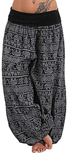topuersaiv Damen Haremshose leichte Pumphose Aladin-Hose Sarouelhose Yogapant Pluderhose Freizeithose Sommerhose Haremshose Damen Sommer Schwarz-A L