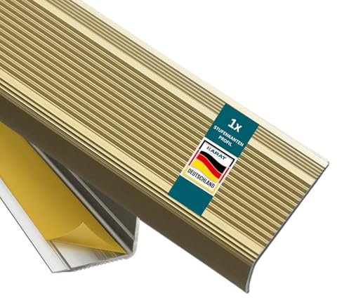 KARAT Treppenkantenprofil L-Form - ohne Bohren - Gold - eloxierte Stufenkantenprofil für Parkett und Laminat 1 Stück, 100 cm Länge 3x2 cm - Integral