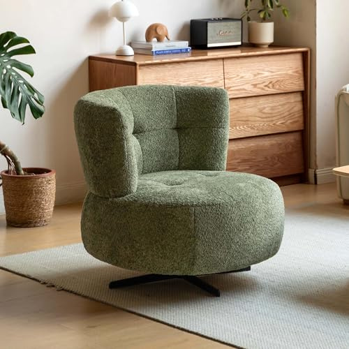 YESWOOD Einzel-Sessel - 360° drehbar, leicht & platzsparend, ideal für Wohnzimmer & Schlafzimmer, 82T x 77B x 75H cm, Bouclé-Stoff, Weihnachtsgrün