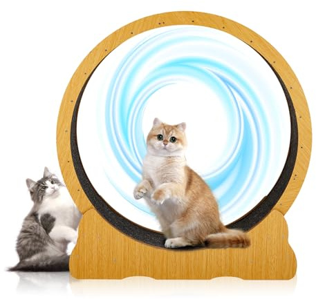 LEADZM Katzenlaufrad | 110cm Durchmesser - Laufrad Katze für große Katzen - Hochdichte Faserplatte, Kratzfest, stabil und leise - Geeignet für Katzen mit einem Gewicht bis zu 15 kg, Holzfarbe