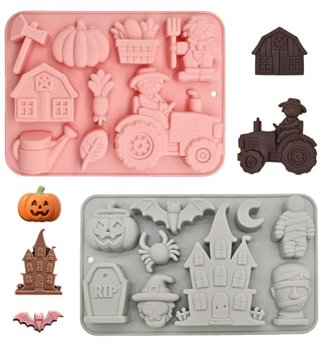 2 Pièces 3D Moule en Silicone, Moule À Chocolat Tracteur, Halloween, Moule en Silicone, pour Chocolat, Fondant, Bonbons, Gelée, Glaçons, Décoration de Gâteau
