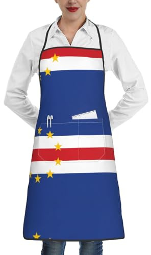 fdgbnm Grembiule con bandiera di Capo Verde. Impermeabile di alta qualità con tasca. 100% poliestere, senza pieghe, per cucina, barbecue, bar, salone.