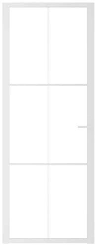 Innentür Rechteckig mit Montagezubehör, Küchentür mit Türgriff und Aluminiumrahmen für Badezimmer Esszimmer, Weiß 76x201,5 cm ESG-Glas