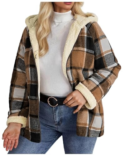 Veste Femme Hiver Épaissir Veste Flanelle Carreaux Imprimé avec Polaire Doublure Peluche Loisirs Doublée Sweat à Capuche Manches Longues Hoodie avec Zippe et Poches Automne Hiver Manteau d'hiver