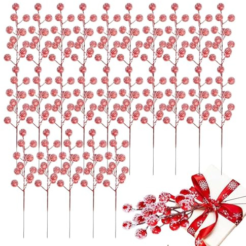 Lpoppcx Weihnachts-Stechpalmen-Beeren-Stängel - 25-Teiliger Saisonaler Festlicher Vasenfüller | Weihnachtsbaum Picks Dekorationen | für Büro, Schule, Bauernhaus, Terrasse, Garten, Hinterhof,