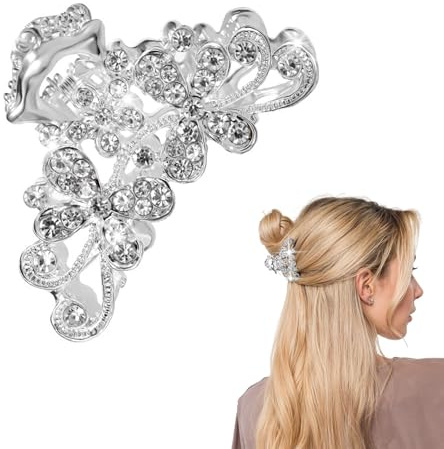 OuryTech Haarspangen Damen, Strass Haarklammer für Frauen Glitzer Silber Legierung Vintage Bling Haaraccessoire für Party Hochzeit Abend