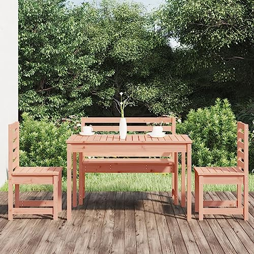 QJBSAVVA 4-TLG Garten-Essgruppe Douglasie 121x82,5x76 cm Massivholz Set mit 2 Stühlen Bank & Esstisch Robustes Balkonmöbel für Terrasse Garten kleine Balkone