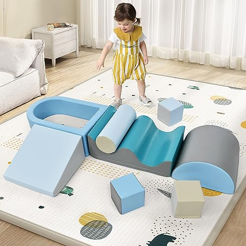 Generisch 9-TLG Kletterbausteine Set mit Rutsche & Bällebad – Sicherer Schaumstoff für Krabbeln, Klettern und Motoriktraining – Leicht Reinigbar – Indoor-Spielzeug für Kinder 1-6 Jahre