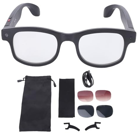 Sunydog Occhiali Smart Camera AI con Video 1080P, Foto da 5 MP, AI ChatGPT, Streaming Musicale BT, Aggiornamenti Online OTA, Download 'app Cyan Glasses, Design Invisibile