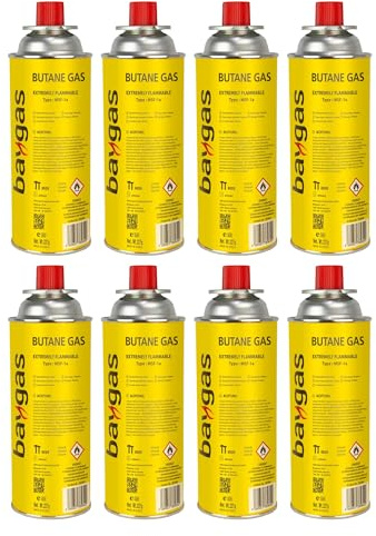 Gaskartuschen 227g Butan MSF-1a Universal 4,8,12,16,24 oder 28 Stück | Ventilkartusche für Campingkocher, Gaskocher, Gasheizung, Bunsenbrenner & Unkrautvernichter Butangas mit Bajonett-Anschluss (8)