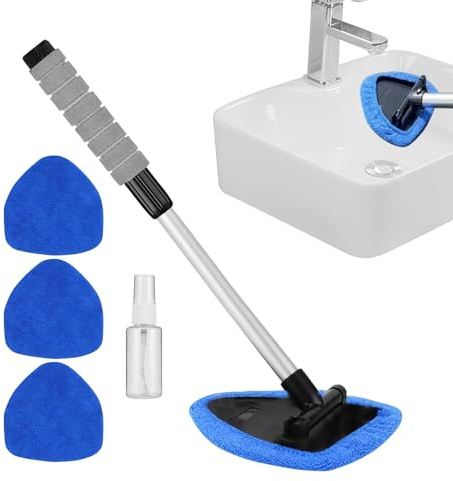 Kit de limpieza de parabrisas para coche, 6 piezas, cepillo con mango extensible, limpiacristales antivaho con botella de spray, 4 paños de microfibra, para el cuidado de la limpieza de interiores