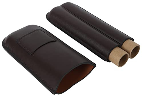 Wakects Cigarrhållare för 2 Fingrar, Cigarrfodral i Konstläder med Skärare, Rymmer 2 Cigarrer, Design med Ventilerad Sydd Ficka, 18 X 7,5 Cm för Affärsresor och Daglig Transport