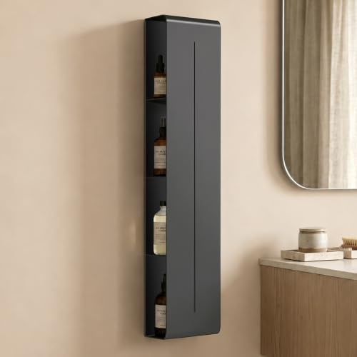 doporro Wandregal Bad schmal 4 Etagen Metall Schwarz, 90x20x9 cm